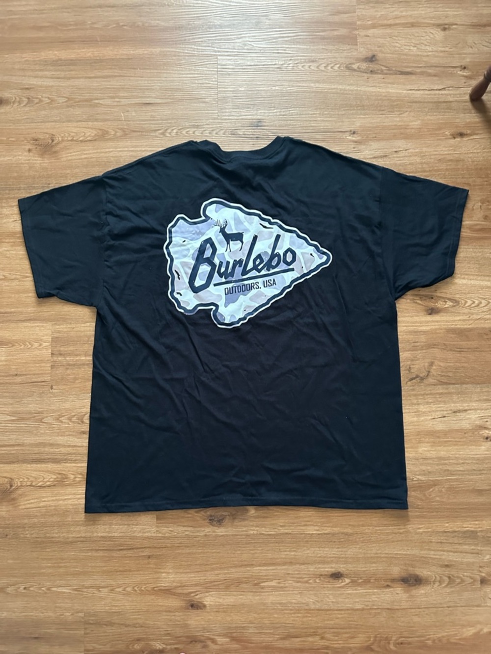 BURLEBO Black Tee with Camo Arrowhead Logo NWOT